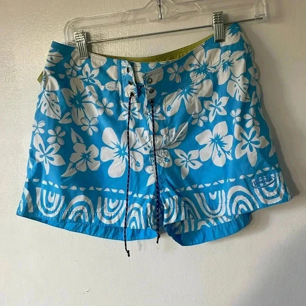 Patagonia Blue and White Floral Board Shorts
